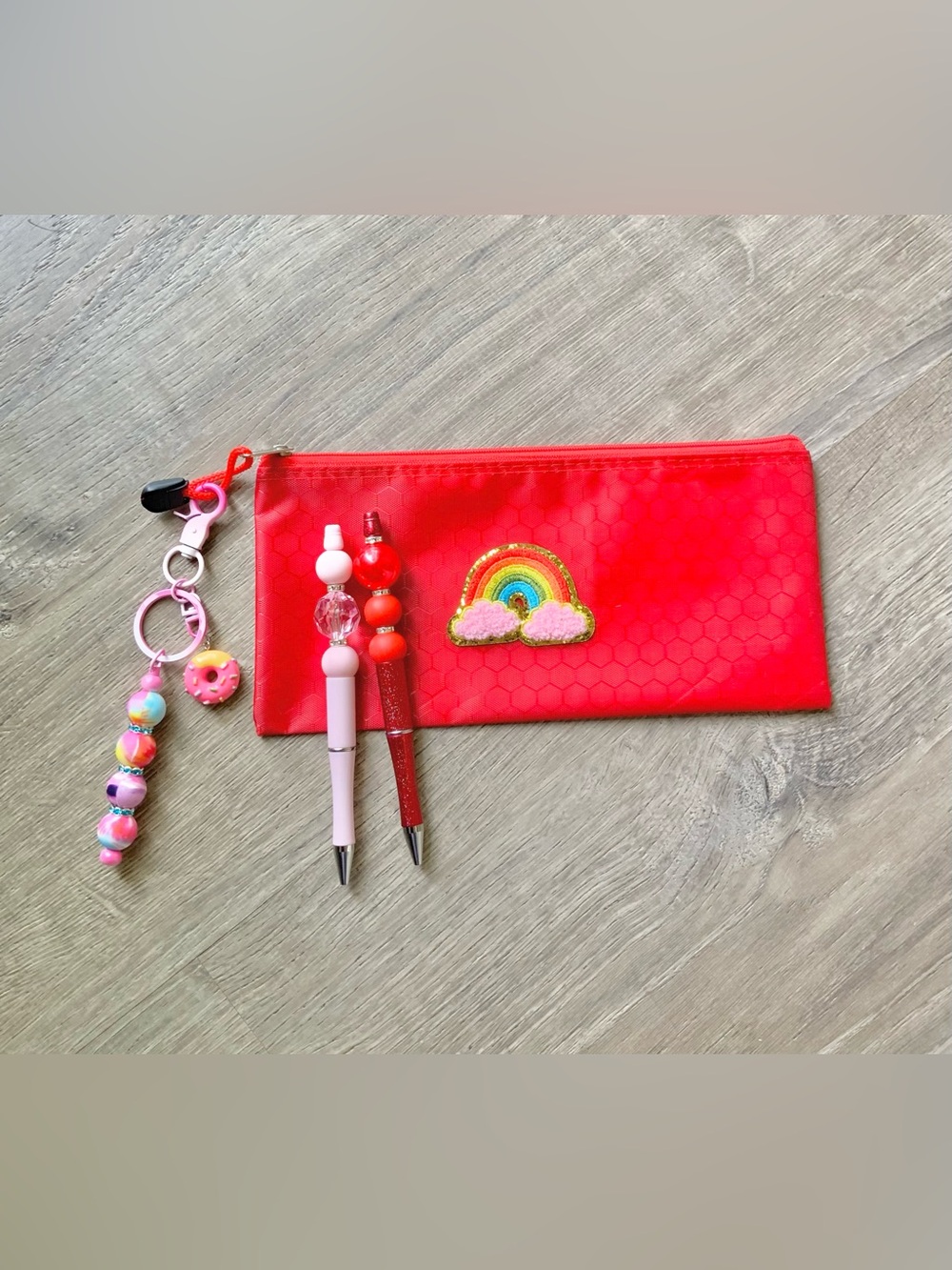 NEW📚 Hand Crafted Beaded Pens & Pencil Case w/ Bag Charm